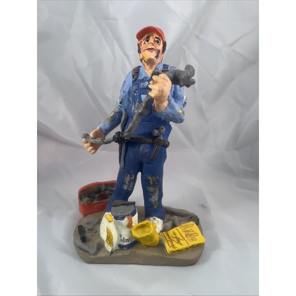Whimsical Ceramic Handpainted Plumber Figurine SIGNED Caren Miller 1986-Taiwan